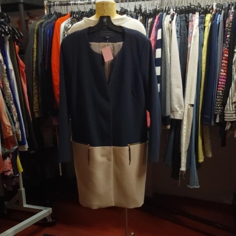 Elegant Navy and Cream Women's Coat